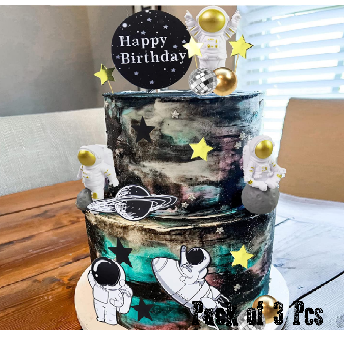 Cake Decoration, Cupcake Topper-  Astronauts 3PCs - gold - Rampant Coffee Company