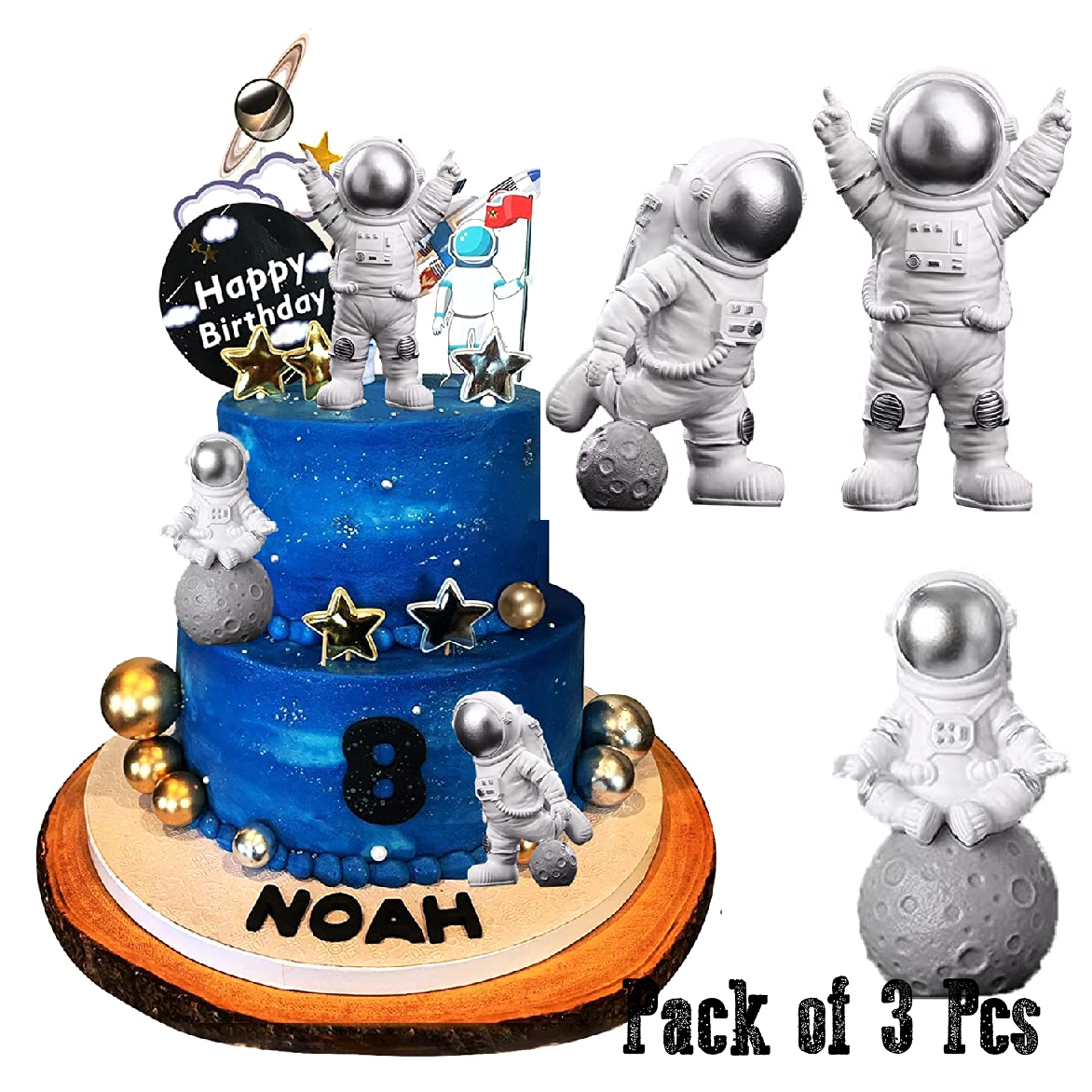 Cake Decoration, Cupcake Topper-  Astronauts 3PCs -silver - Rampant Coffee Company