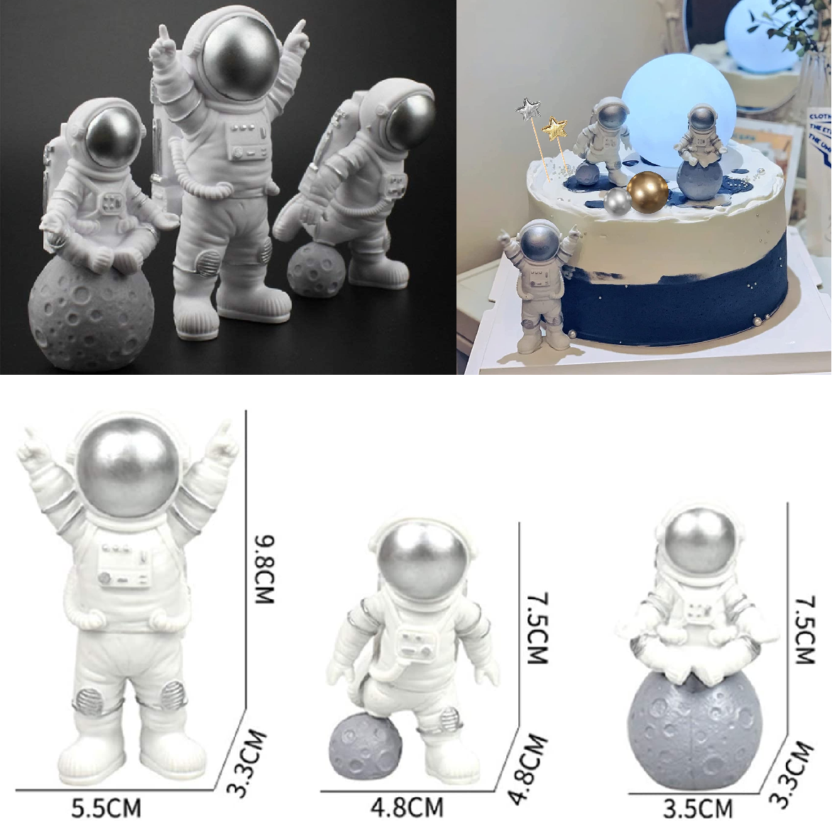 Cake Decoration, Cupcake Topper-  Astronauts 3PCs -silver - Rampant Coffee Company