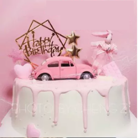 Cake Topper, Cake Decorations- VW 'Beetle' Car - pink - Rampant Coffee Company