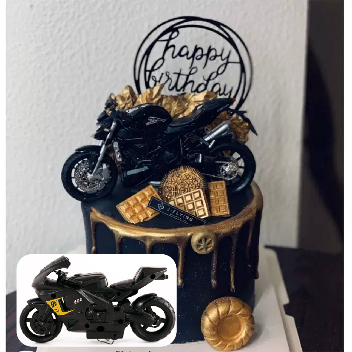 Cake Topper, Cake Decorations -  Motorcycle 'street bike' - black (Large) - Rampant Coffee Company