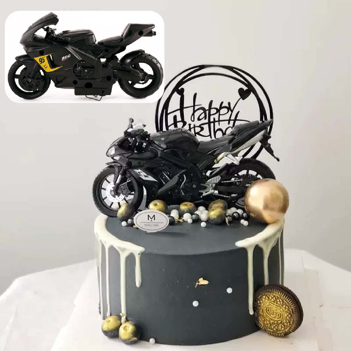 Cake Topper, Cake Decorations - Motorcycle Street Bike - Black