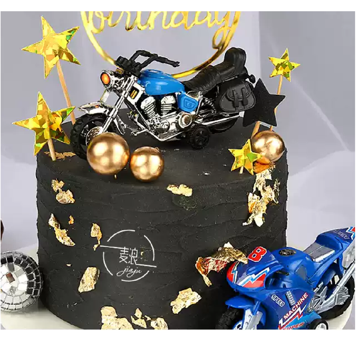 Cake Topper, Cake Decorations -  Classic 'Chopper' motorcycle - blue - Rampant Coffee Company