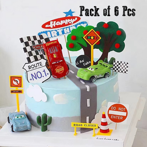 Cake Topper, Cake Decorations - Cartoon Cars - Set of 6