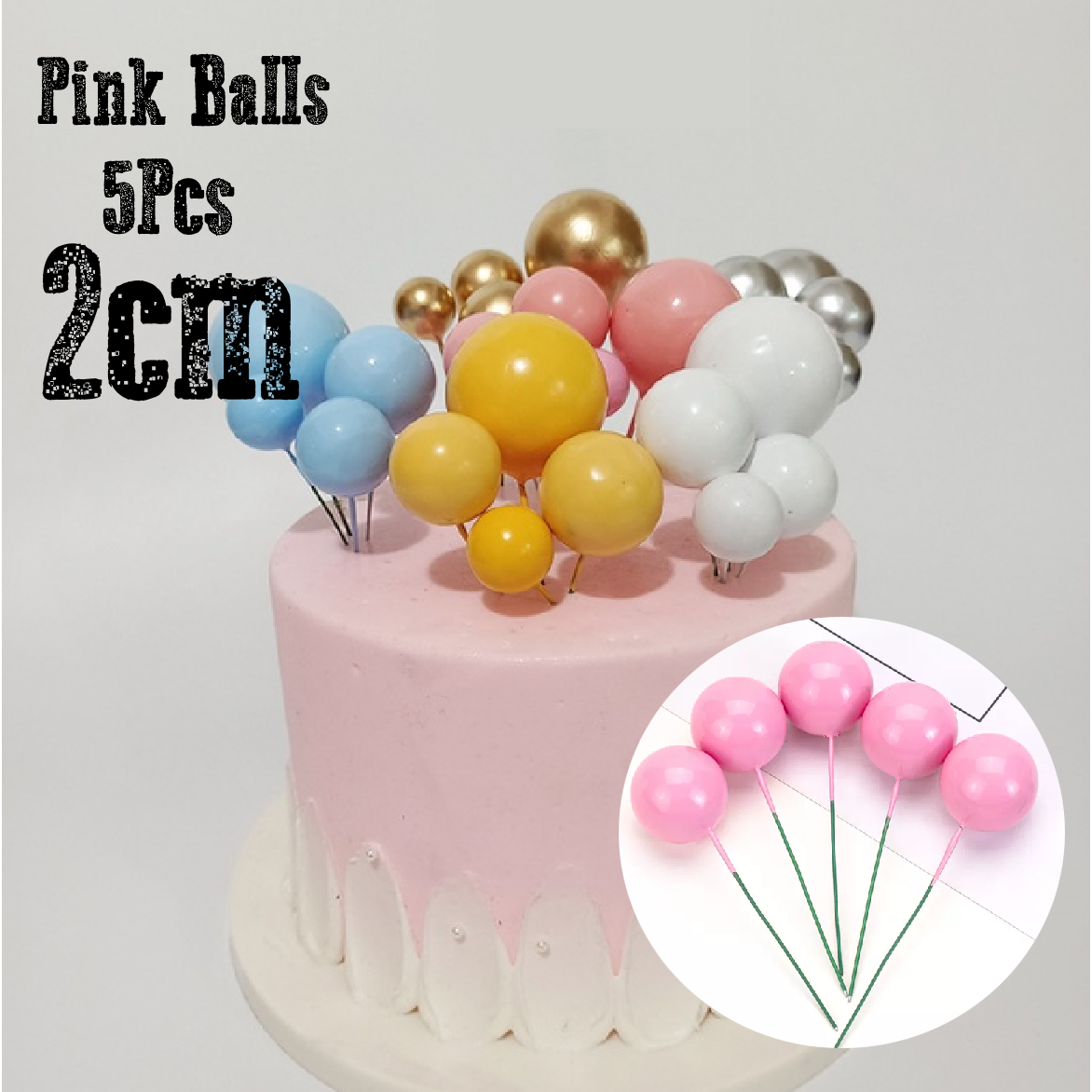 Cake Decoration Topper - 2 cm Pearl Balls - Pink, pack of 5 - Rampant Coffee Company