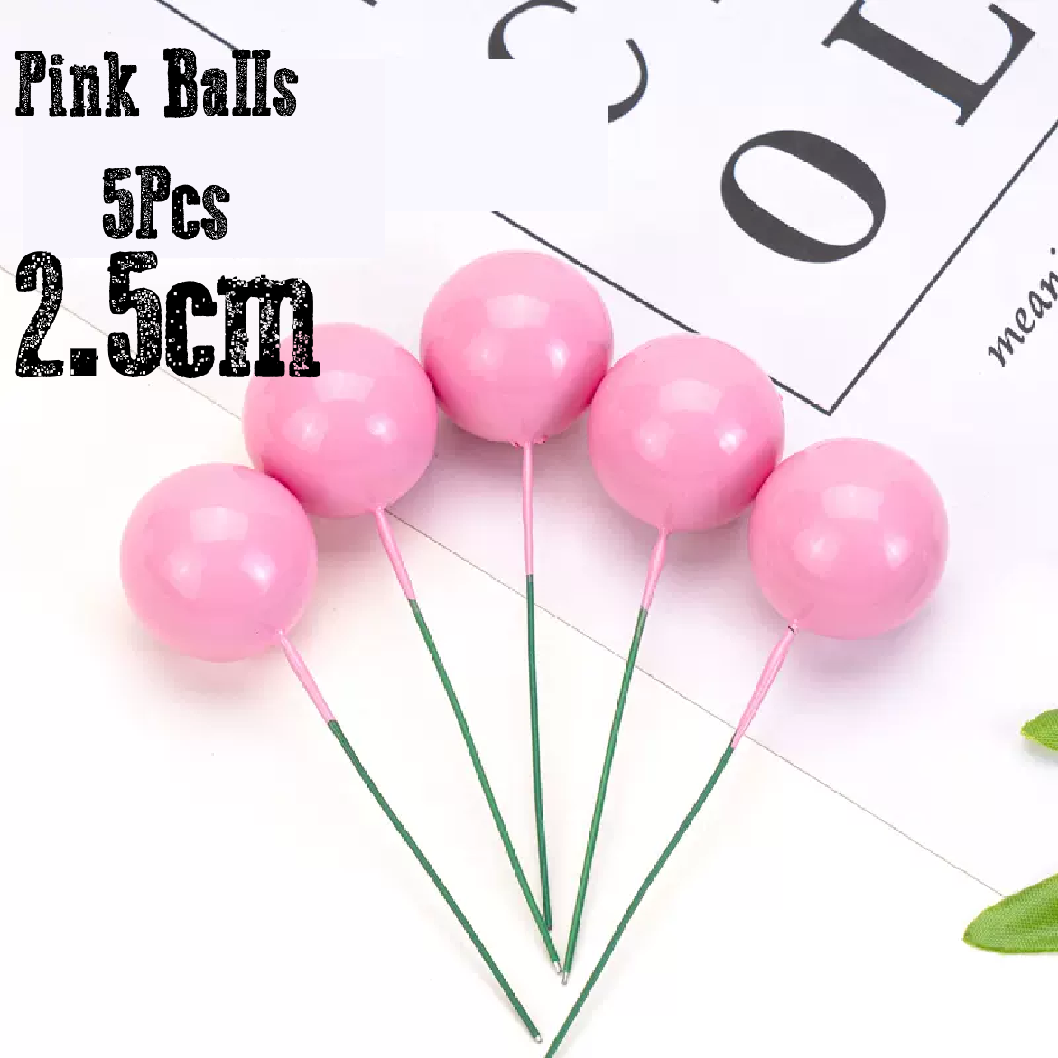 Cake Decoration Topper - 2.5 cm Pearl Balls - Pink, pack of 5 - Rampant Coffee Company