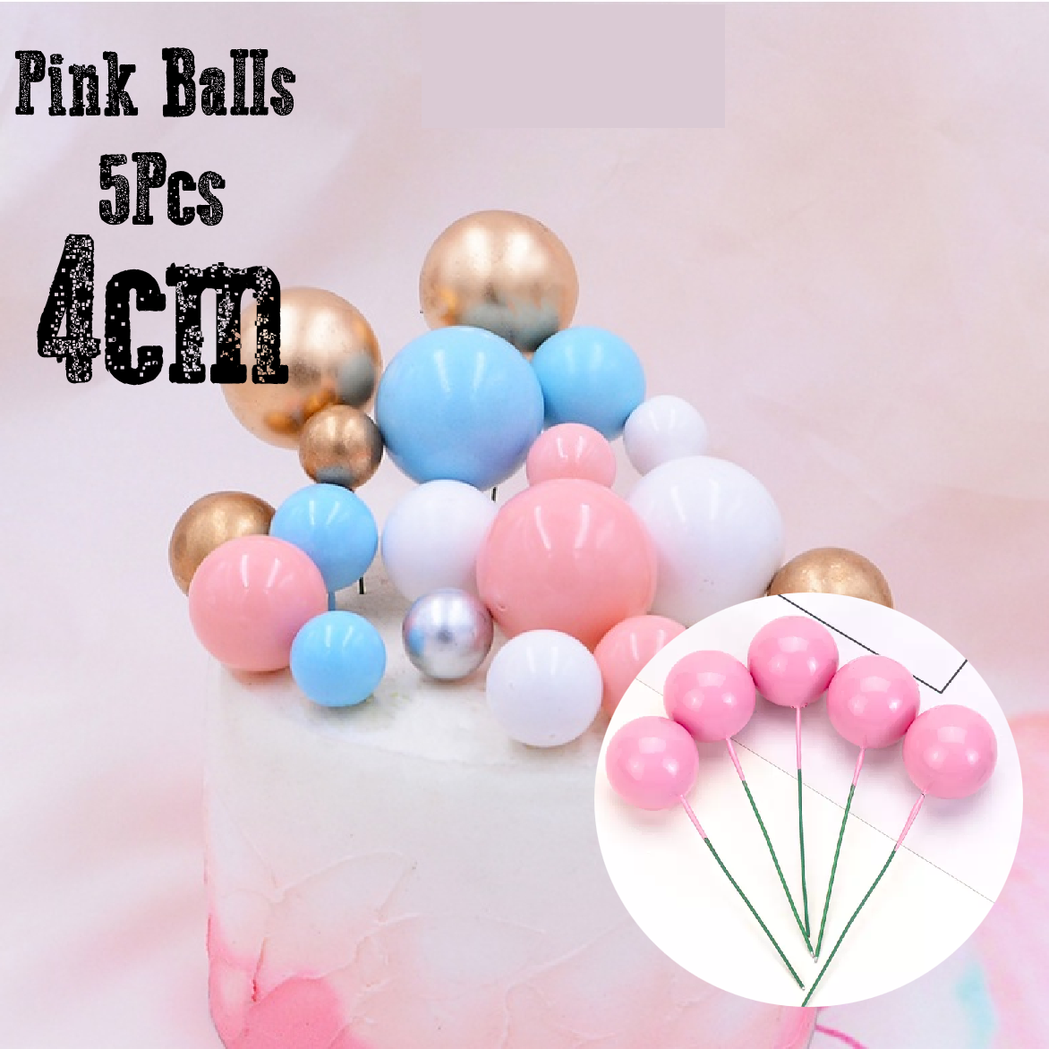 Cake Decoration Topper - 4 cm Pearl Balls - Pink, pack of 5 - Rampant Coffee Company