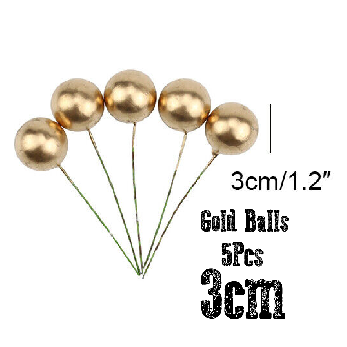 Cake Decoration Topper - 3 cm Pearl Balls Gold, pack of 5 - Rampant Coffee Company