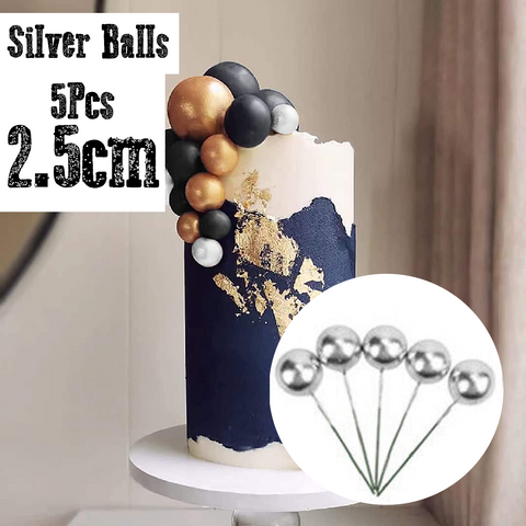 Cake Decoration Topper - 2.5 cm Pearl Balls- Silver,  pack of 5 - Rampant Coffee Company