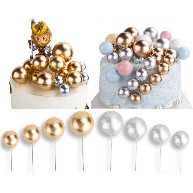 Cake Decoration Topper - 4 cm Pearl Balls- Silver,  pack of 5 - Rampant Coffee Company