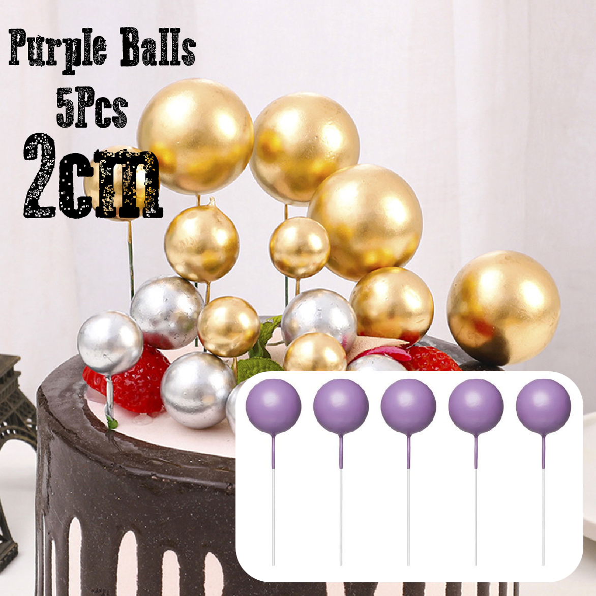 Cake Decoration Topper - 2 cm Pearl Balls - Purple,  pack of 5 - Rampant Coffee Company