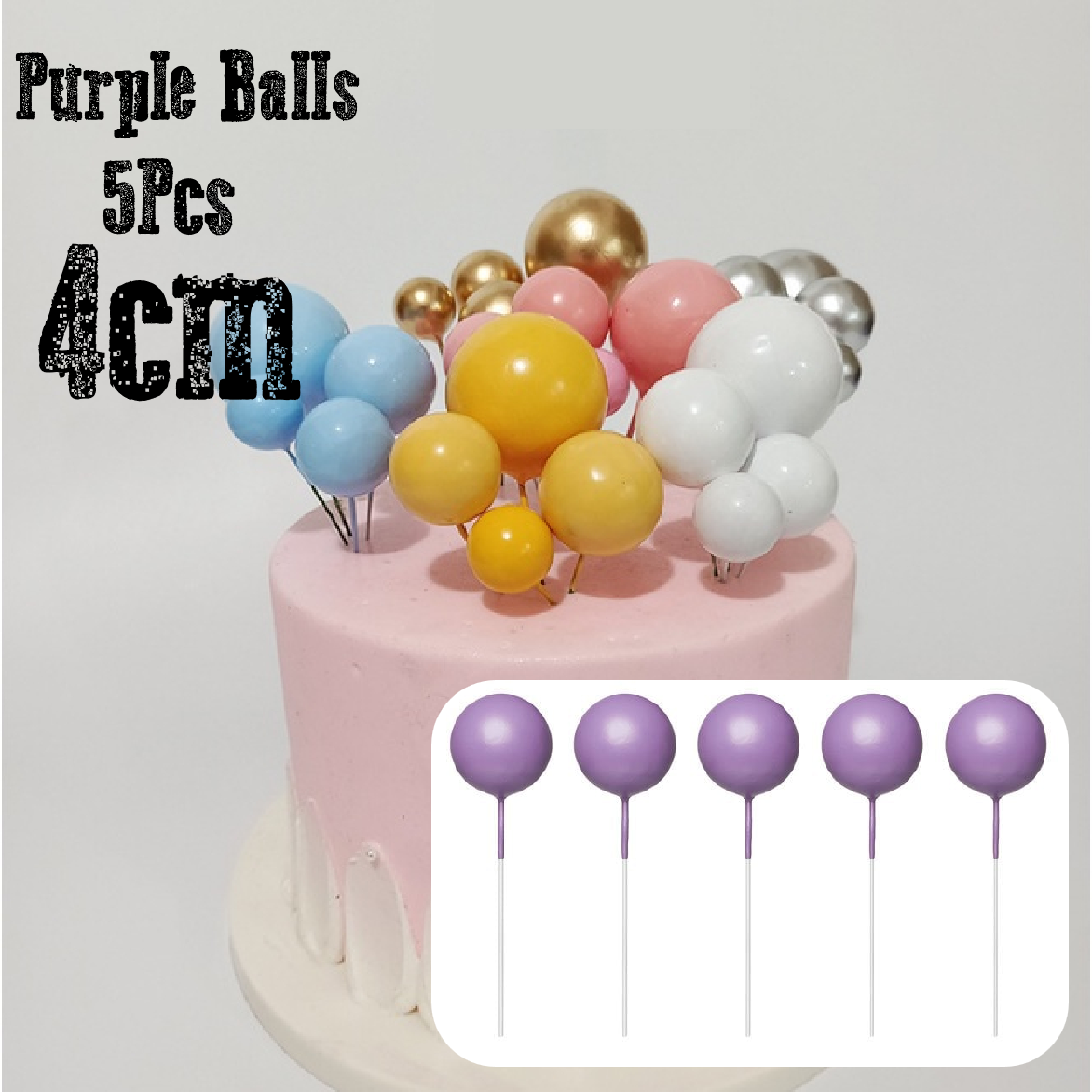 Cake Decoration Topper - 4 cm Pearl Balls - Purple,  pack of 5 - Rampant Coffee Company