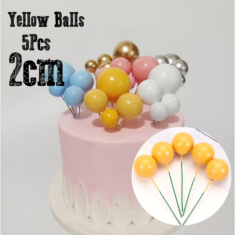 Cake Decoration Topper - 2cm Pearl Balls - Yellow,  pack of 5 - Rampant Coffee Company