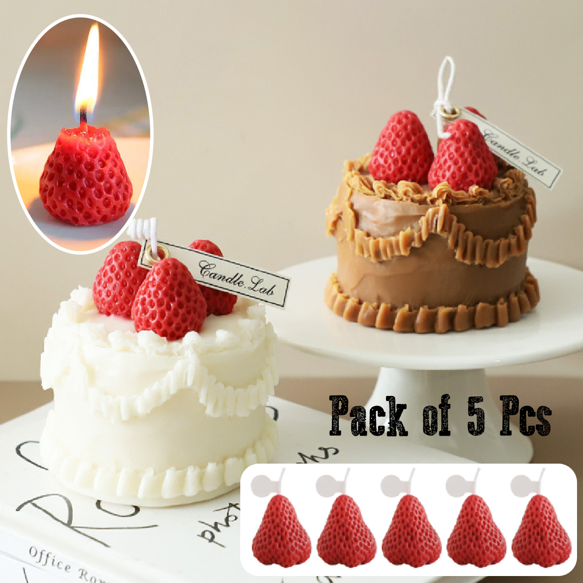 Cake/Cupcake Candle - large 'Strawberry Candle '- Pack of 5Pcs - Rampant Coffee Company