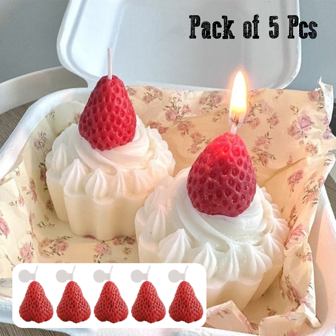 Cake/Cupcake Candle - large 'Strawberry Candle '- Pack of 5Pcs - Rampant Coffee Company