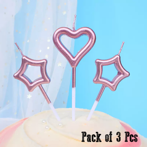 Cake Candle Cupcake Candle  - Pink heart & stars, set of 3 - Rampant Coffee Company