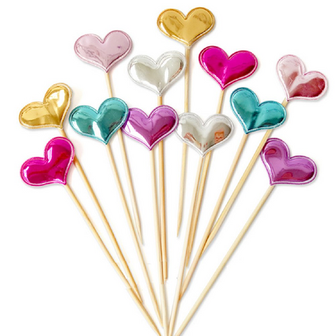 Cupcake Topper Cake Topper Decorations- Silver hearts, 50 pack - Rampant Coffee Company