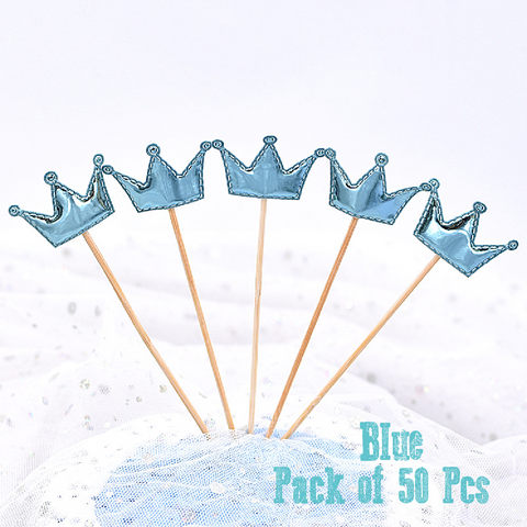 Cupcake Topper Cake Topper Decorations-  Blue crowns, 50 pack - Rampant Coffee Company