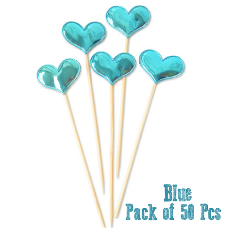 Cupcake Topper Cake Topper Decorations-  Blue hearts, 50 pack - Rampant Coffee Company