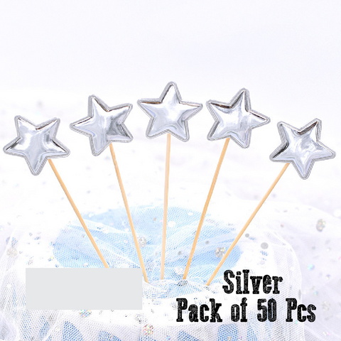 Cupcake Topper Cake Topper Decorations- Silver stars, 50 pack - Rampant Coffee Company