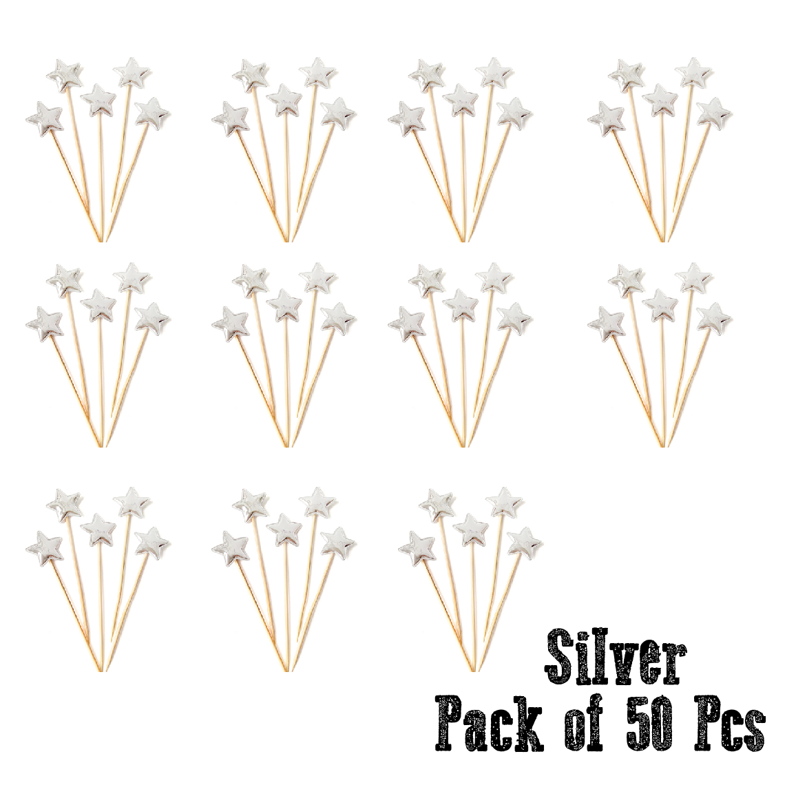 Cupcake Topper Cake Topper Decorations- Silver stars, 50 pack - Rampant Coffee Company