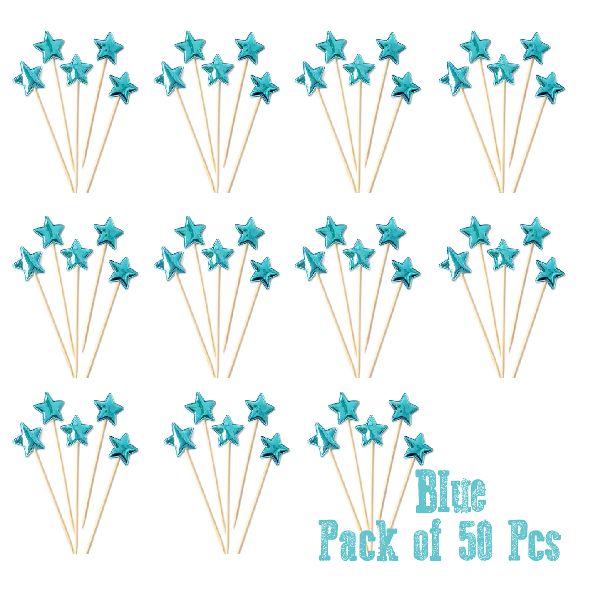Cupcake Topper Cake Topper Decorations - Blue stars, 50 pack - Rampant Coffee Company