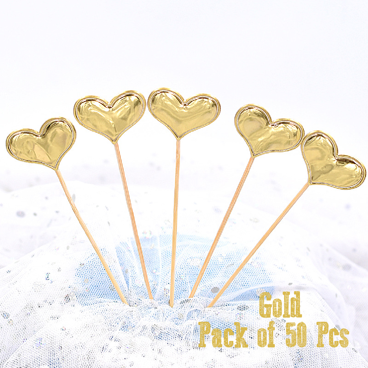 Cupcake Topper Cake Topper Decorations-  gold hearts, 50 pack - Rampant Coffee Company