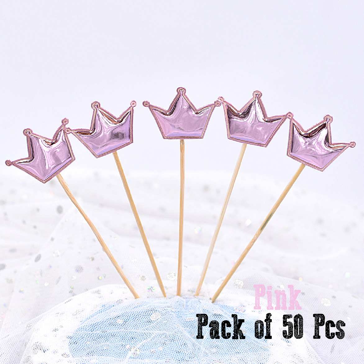 Cupcake Topper Cake Topper Decorations-   Pink crowns, 50 pack - Rampant Coffee Company
