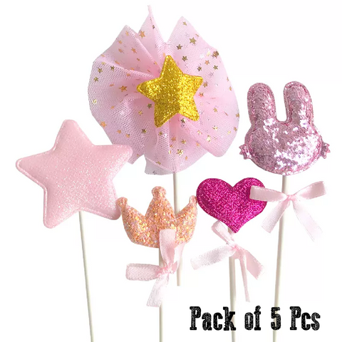 Cake Topper Cupcake Decorations- Bunny Heart Pink Sets, 5 pack - Rampant Coffee Company
