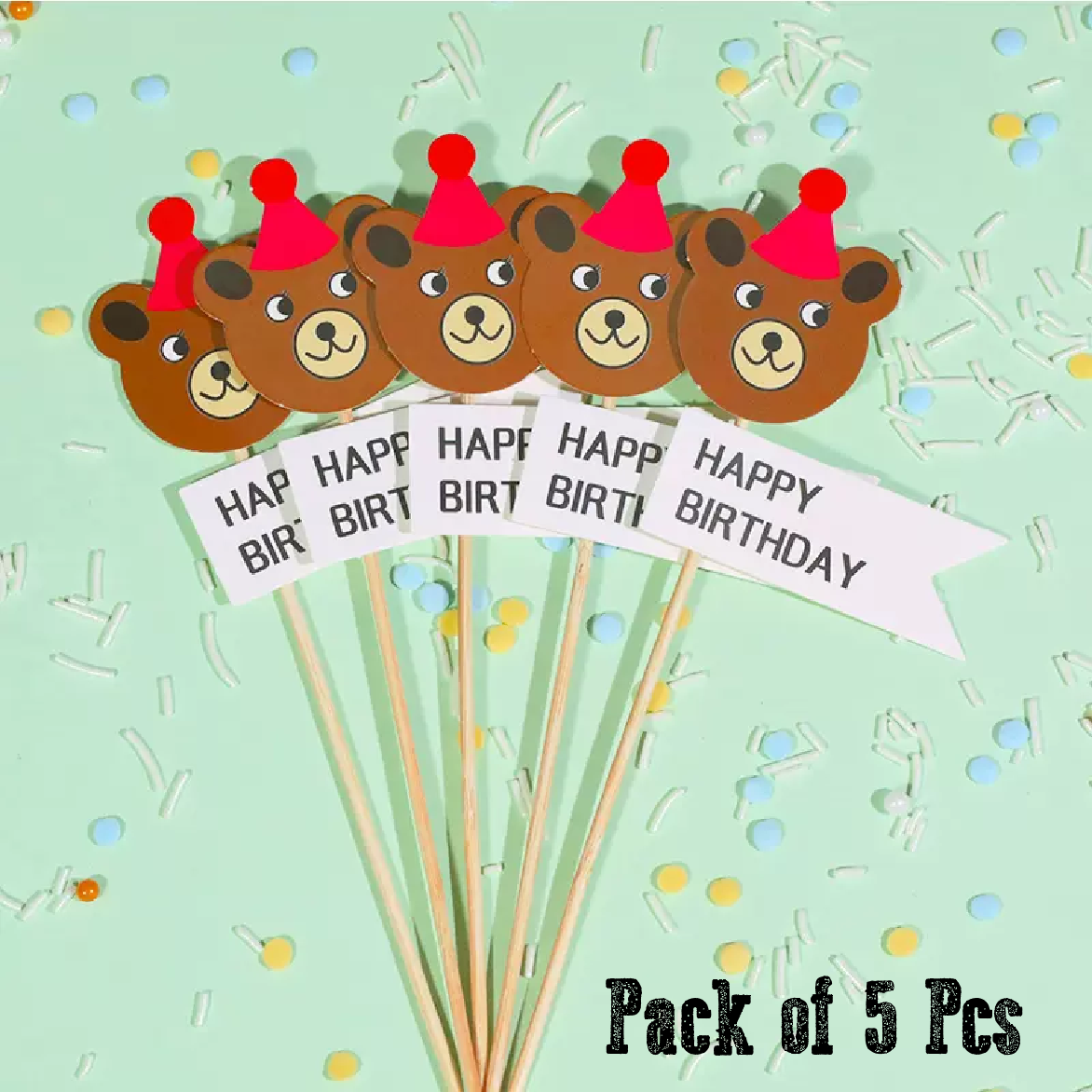 Cake Topper Cupcake Decorations- Bear with hat, 5pcs - Rampant Coffee Company