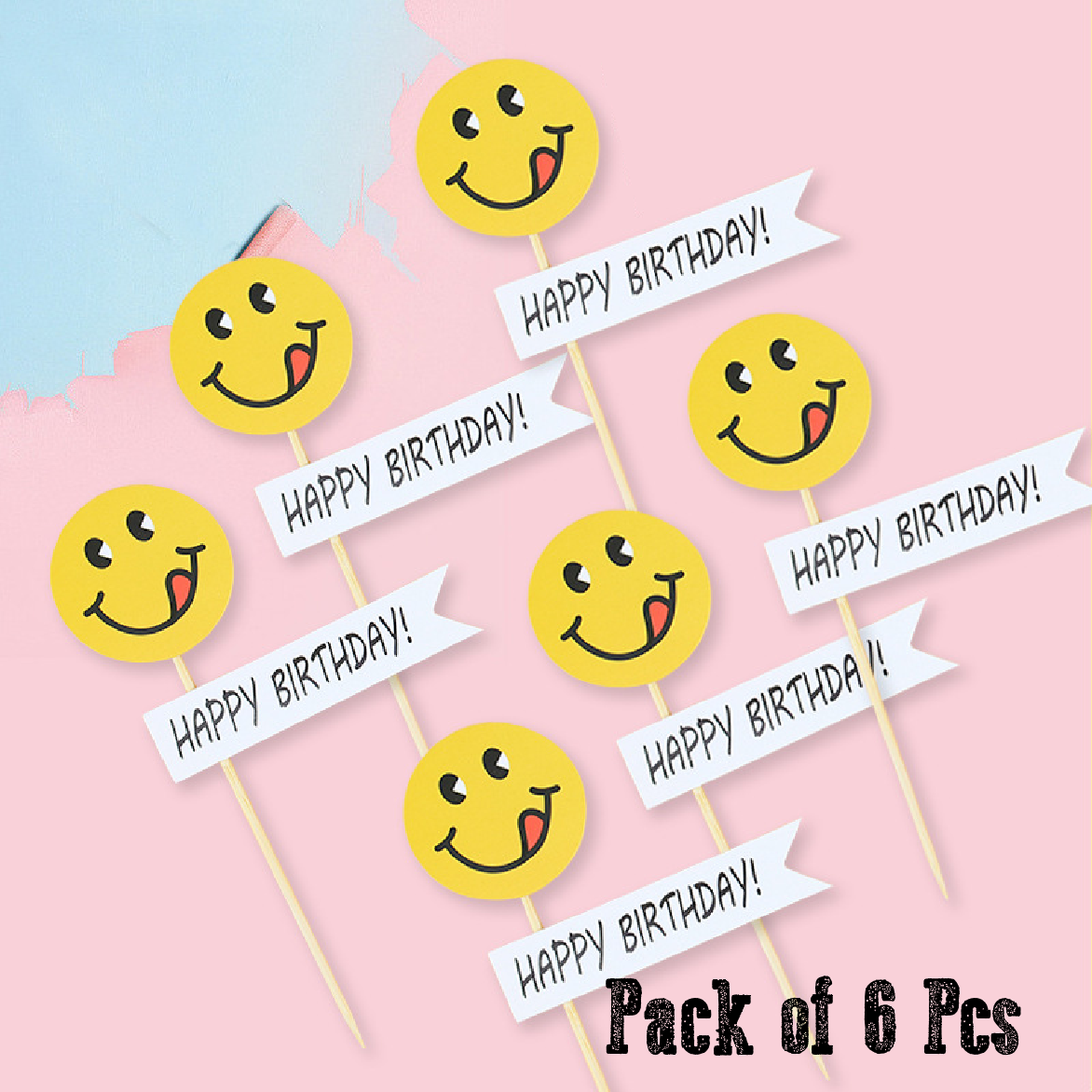 Cake Topper Cupcake Decorations - Happy Face, 6 pack - Rampant Coffee Company