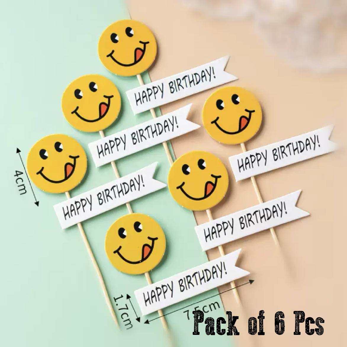 Cake Topper Cupcake Decorations - Happy Face, 6 pack - Rampant Coffee Company