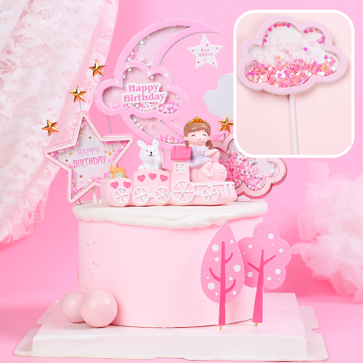 Cake Decoration, Cupcake Topper - 'Sequin Cloud' - Pink - Rampant Coffee Company