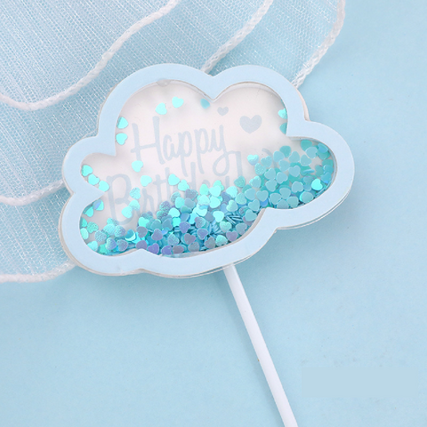 Cake Decoration, Cupcake Topper -  'Sequin Cloud' - Blue - Rampant Coffee Company