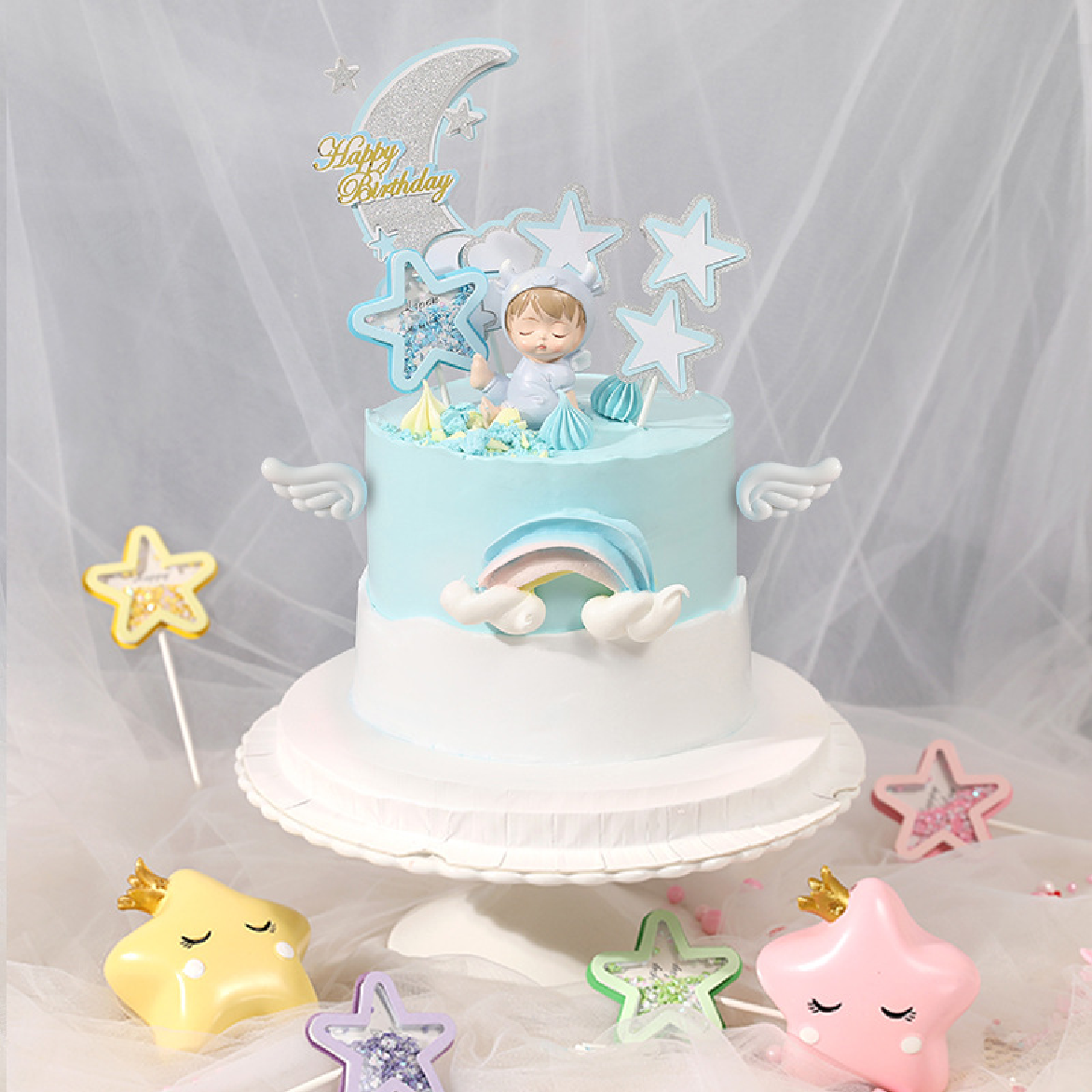 Cake Decoration, Cupcake Topper - 'Sequin Star' - Blue - Rampant Coffee Company