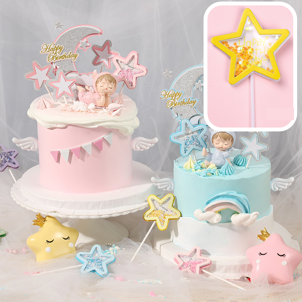 Cake Decoration, Cupcake Topper - 'Sequin Star' - Yellow - Rampant Coffee Company