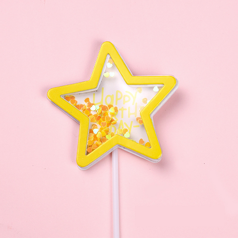 Cake Decoration, Cupcake Topper - 'Sequin Star' - Yellow - Rampant Coffee Company