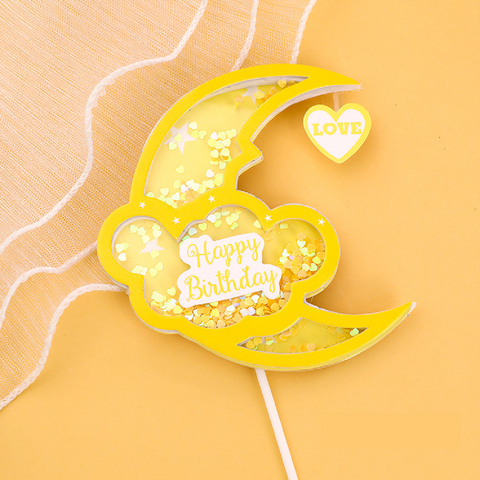 Cake Decoration Cupcake Topper - 'Sequin Moon' - Yellow - Rampant Coffee Company