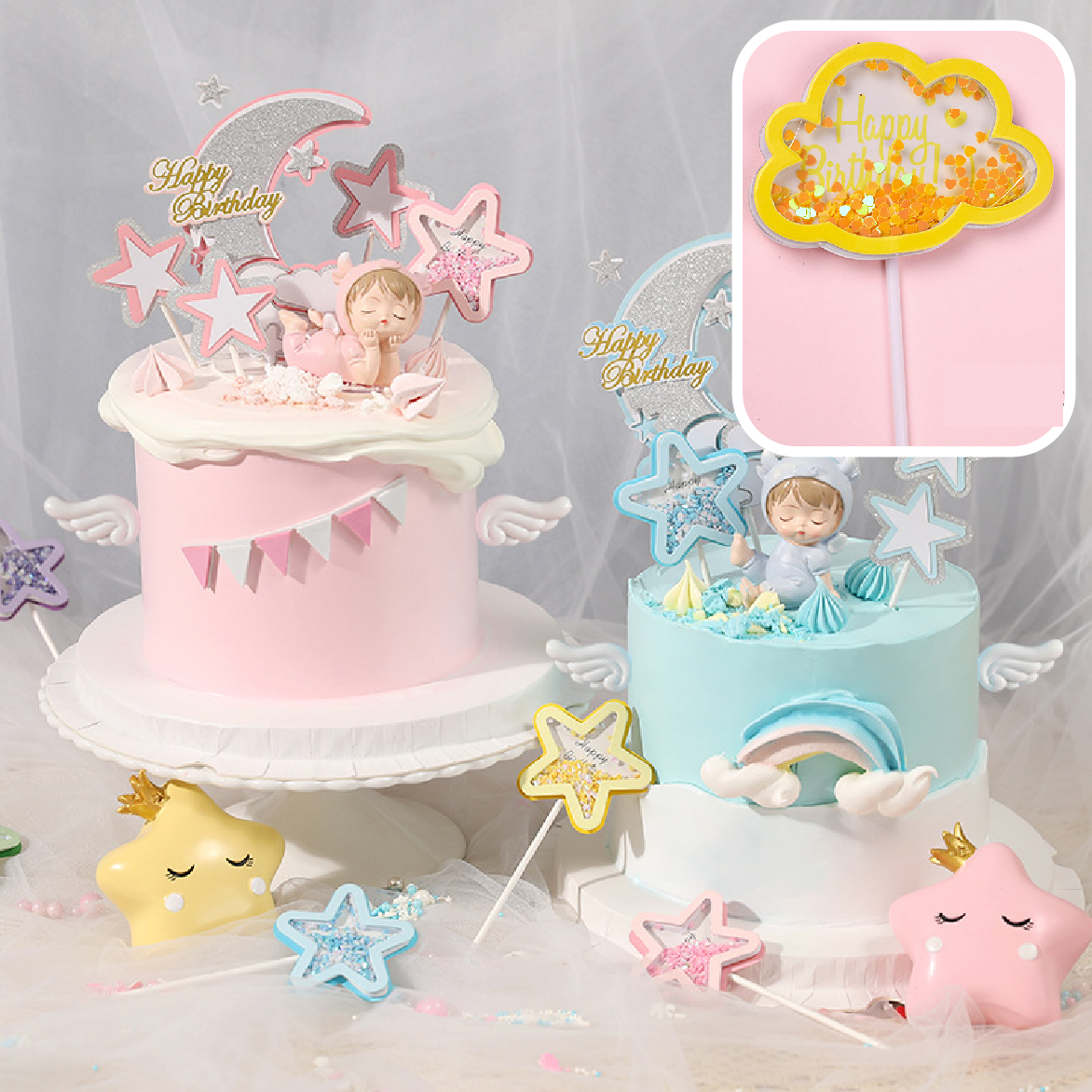 Cake Decoration, Cupcake Topper - 'Sequin Cloud' - Yellow - Rampant Coffee Company