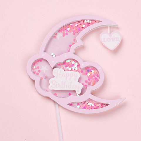 Cake Decoration, Cupcake Topper -  'Sequin Moon' - Pink - Rampant Coffee Company