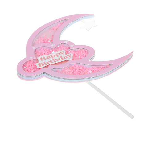 Cake Decoration, Cupcake Topper -  'Sequin Moon' - Pink - Rampant Coffee Company