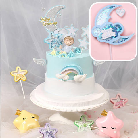 Cake Decoration, Cupcake Topper -'Sequin Moon' - Blue - Rampant Coffee Company