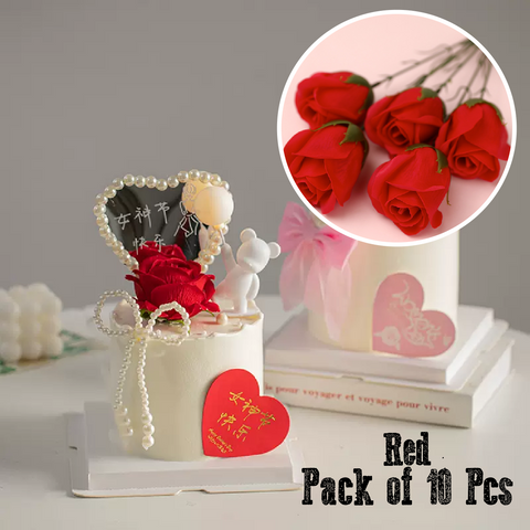 Cake Decoration Flowers - Imitation Roses, red - pack of 10 - Rampant Coffee Company