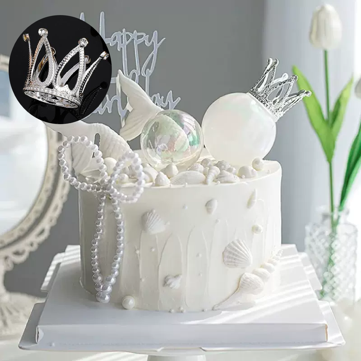 Cake Topper, Cake Decorations - Mini 'silver glitter' crown - Rampant Coffee Company