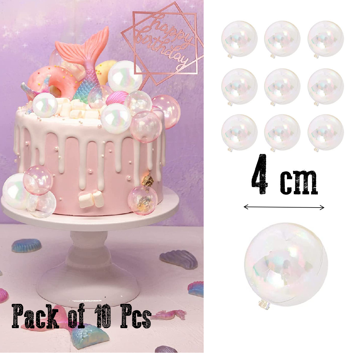 Cake Decoration, Cupcake Topper - Clear decorative Bubble Balls 4cm - pack of 10 - Rampant Coffee Company