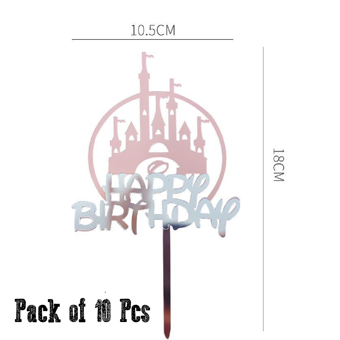 Cake Decoration, Cupcake Topper - Castle stencil with Happy Birthday, 'Pink' - pack 10 - Rampant Coffee Company