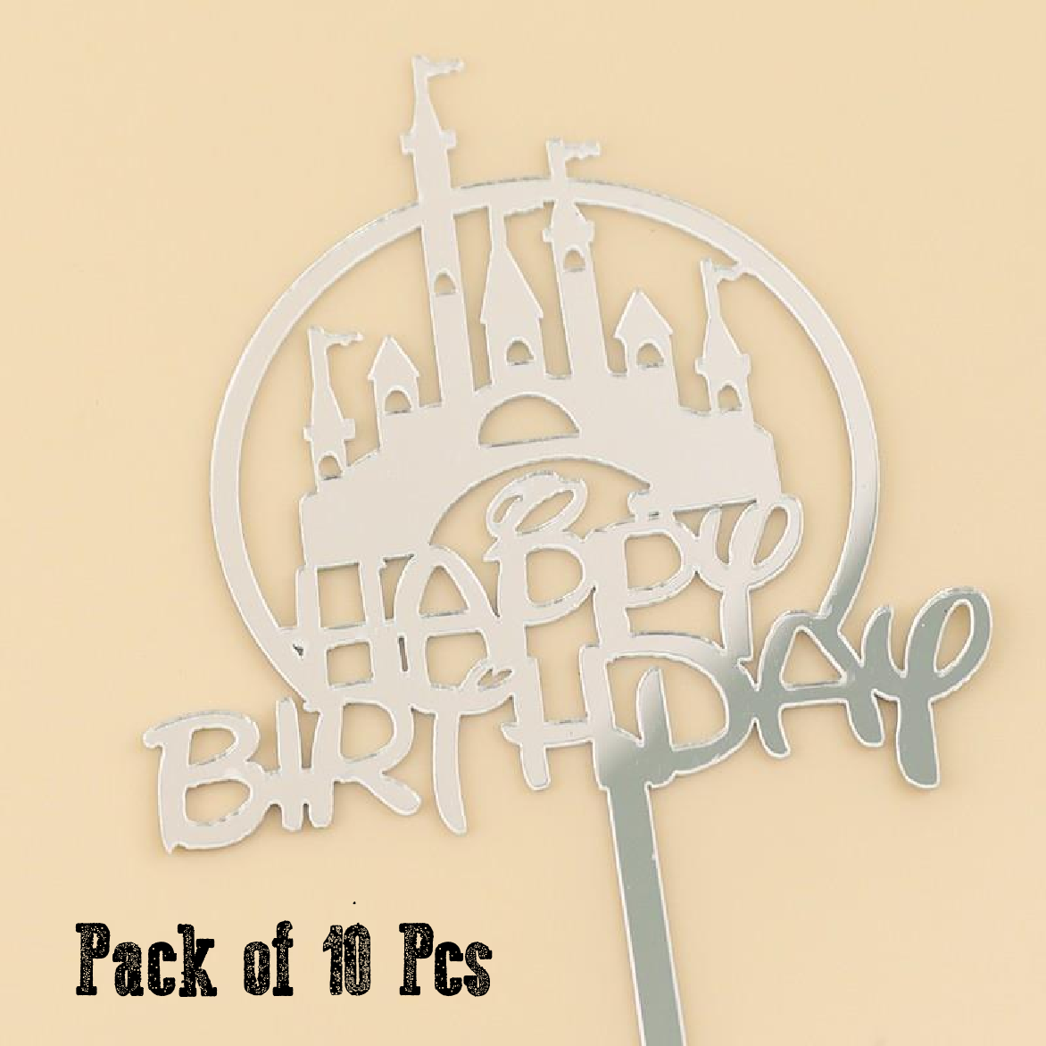 Cake Decoration, Cupcake Topper - Castle stencil with Happy Birthday, 'Sliver' - pack 10 - Rampant Coffee Company