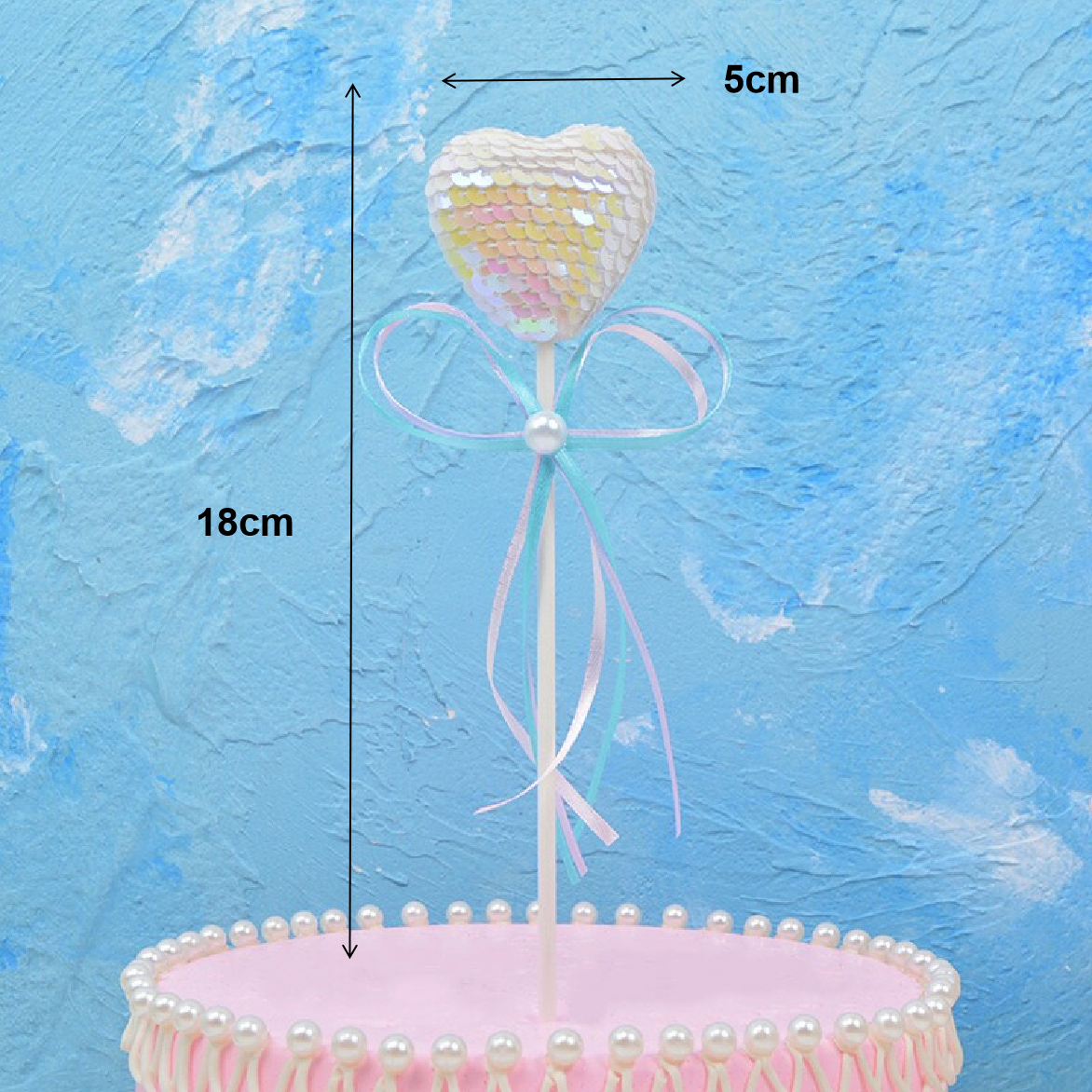 Cake Topper Cupcake Decorations- Sequin Herat Shape - white - Rampant Coffee Company