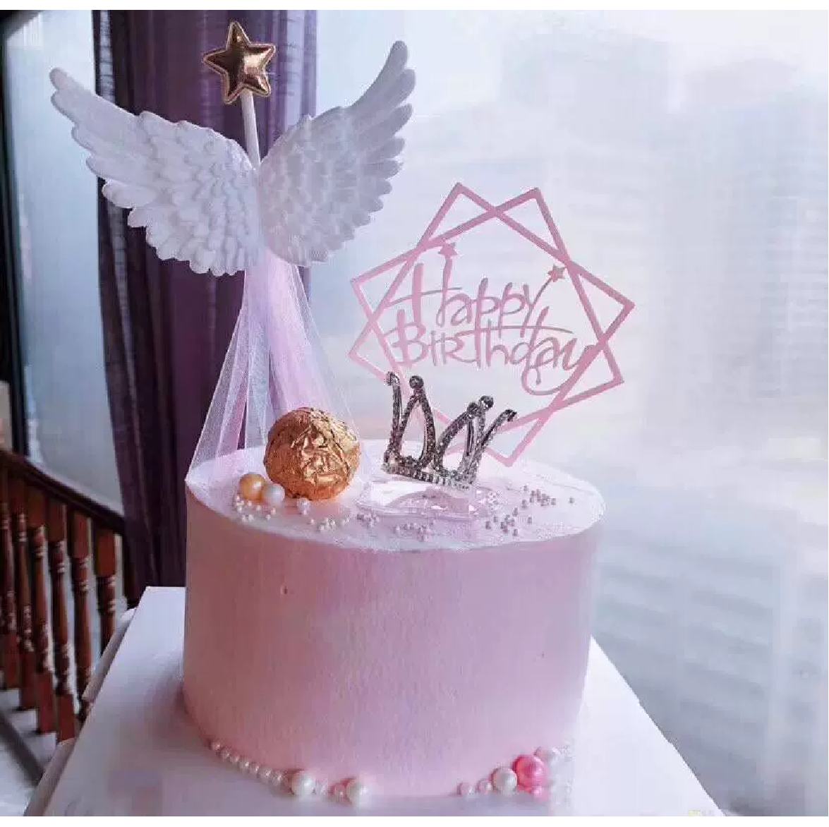 Cake Topper Cupcake Decorations  - 'Angel wings with star' - white - Rampant Coffee Company