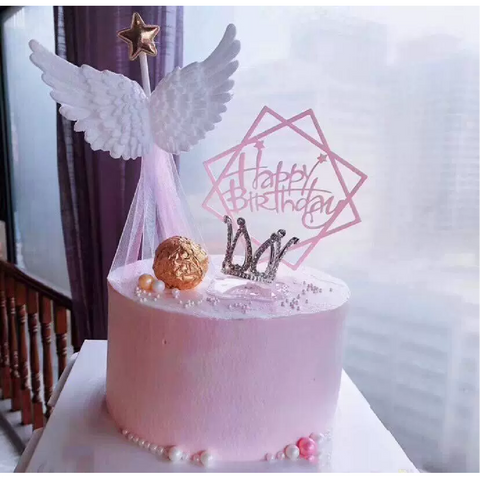 Cake Topper Cupcake Decorations  - 'Angel wings with star' - white - Rampant Coffee Company